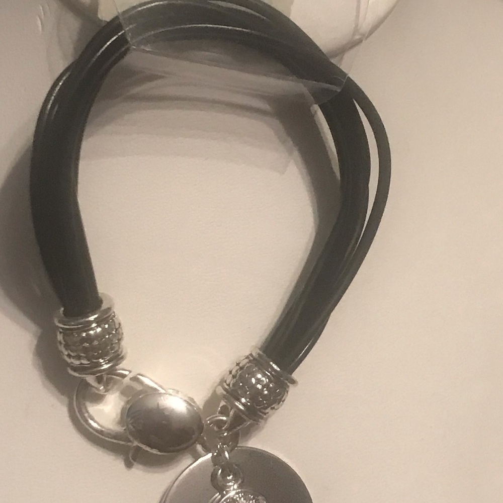 Vintage 6 Strand Black Vegan Waxed Cord Initial Rhinestone “S” Bracelet 7.5 - Picture 7 of 15